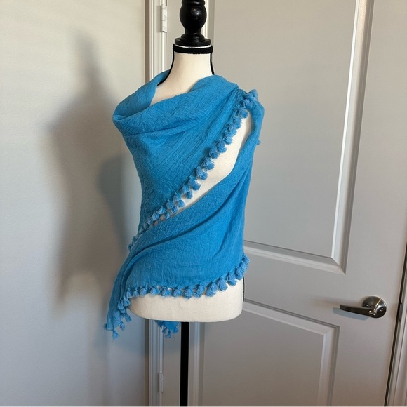 Rampage Sky blue Square Scarf‎ with Tassels EUC - Picture 1 of 5